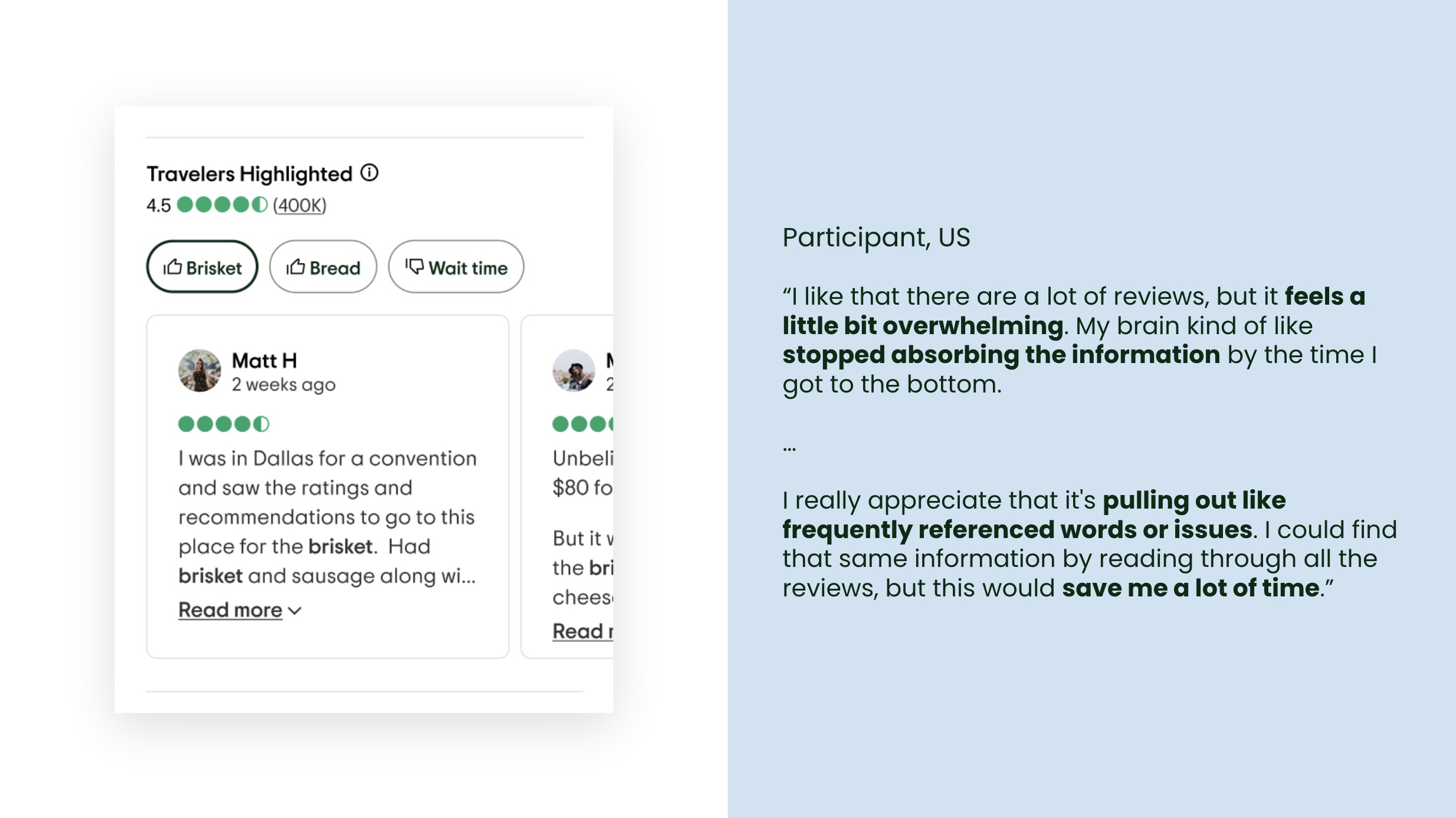 Research finding: sprinkles helped participants save time by surfacing key information at the top of the page