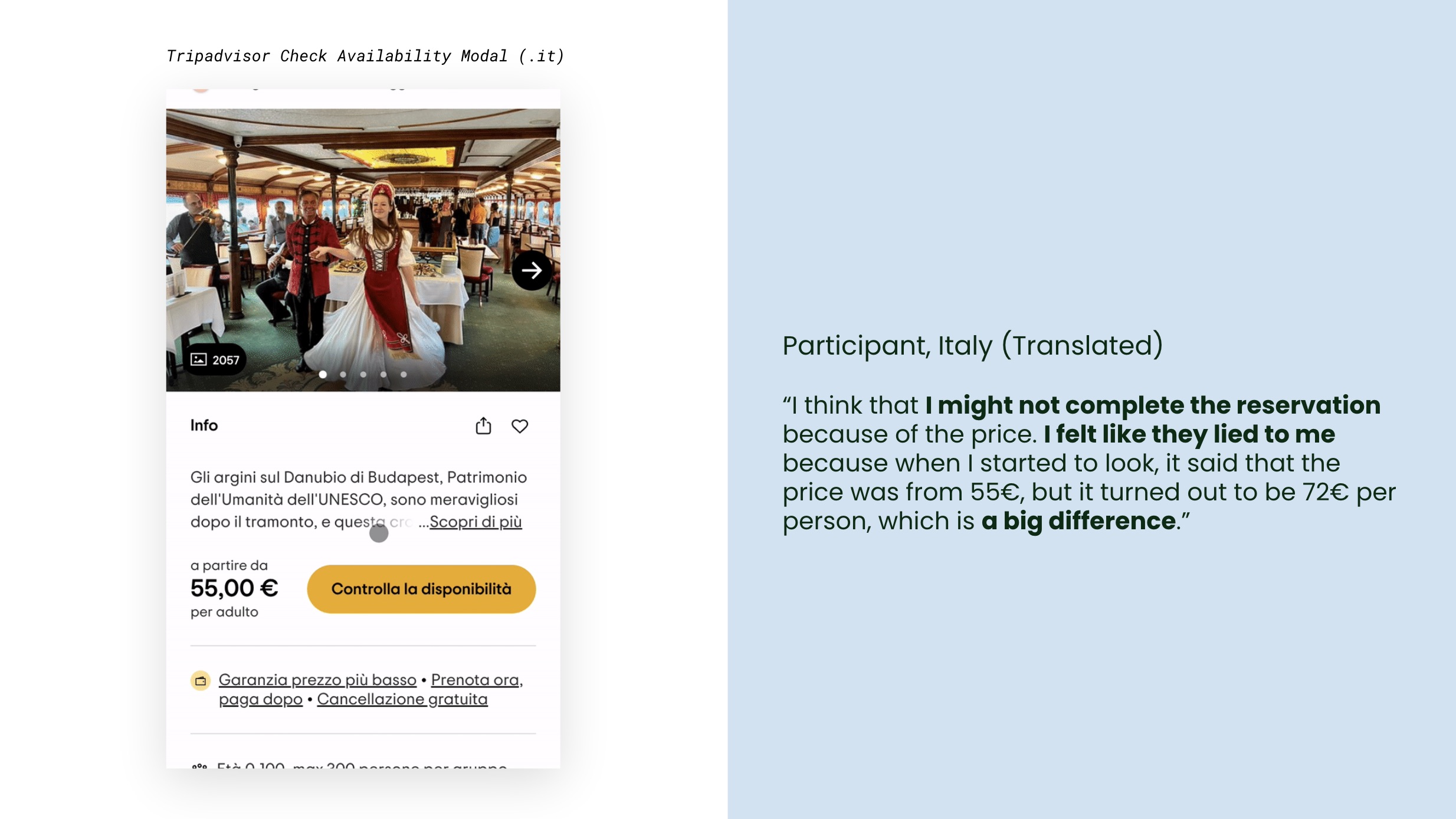 Finding showing price inconsistencies between the tour detail page, sticky footer, and Check Availability modal on Tripadvisor Experiences