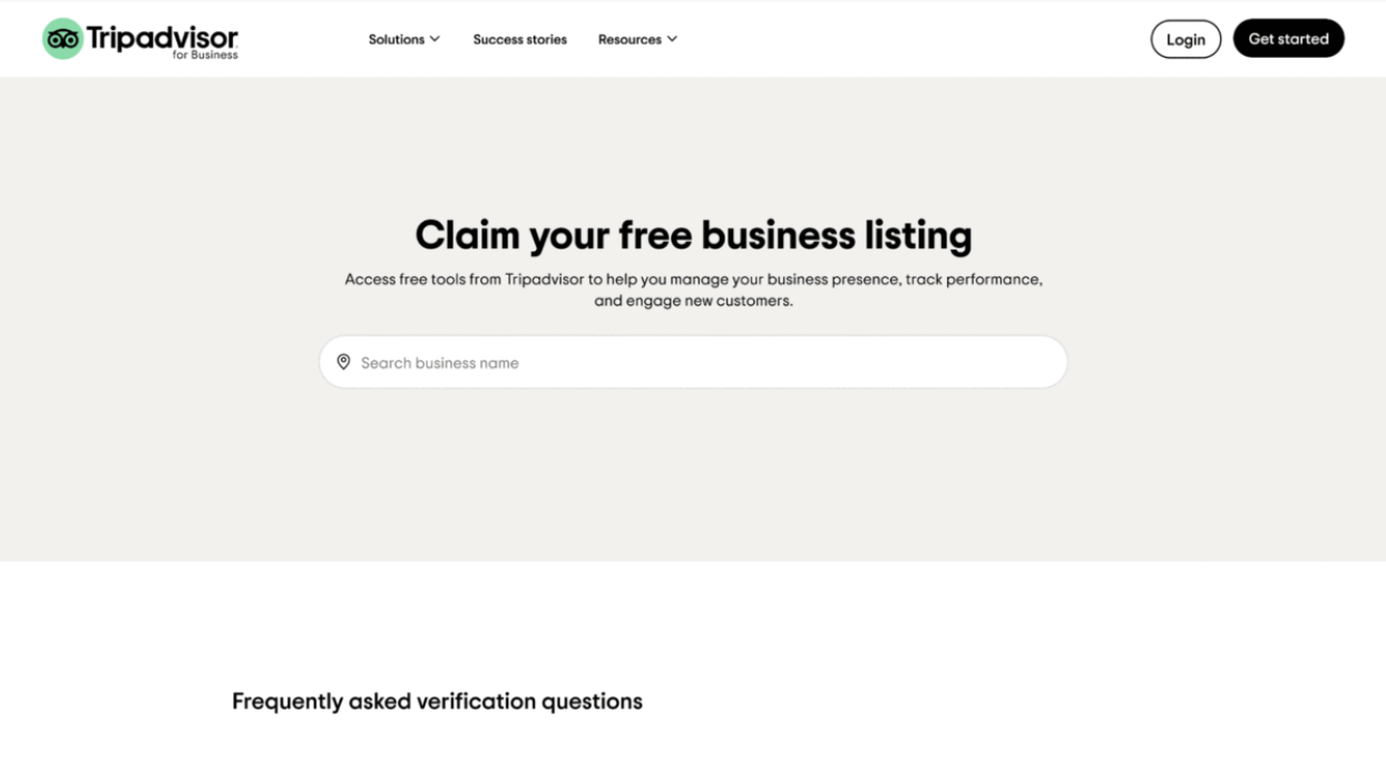 Starting point of the Claim and Verification flow showing the entry page for business listing management